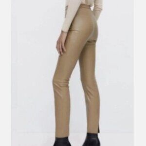 ZARA Faux Leather Legging. Small, Tan Taupe High Rise, Elastic Waist.